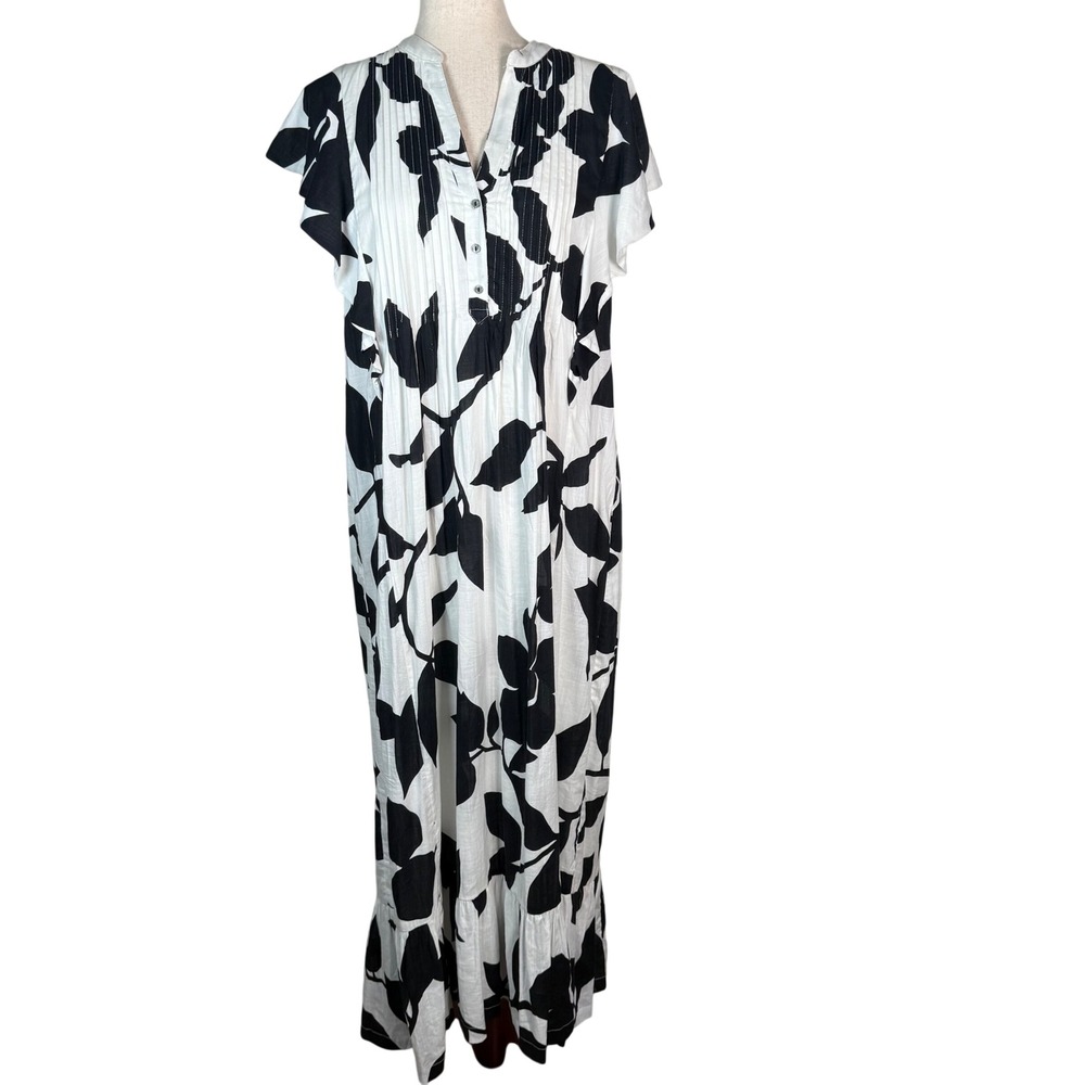Maeve Anthropologie Maxi Dress Womens Small Black White Cotton Floral Pockets